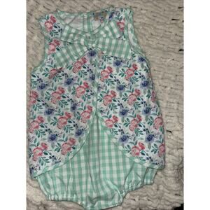 Toddler 2 Jumpsuit 24 Mo. White Green Gingham Floral Romper Baby Girls